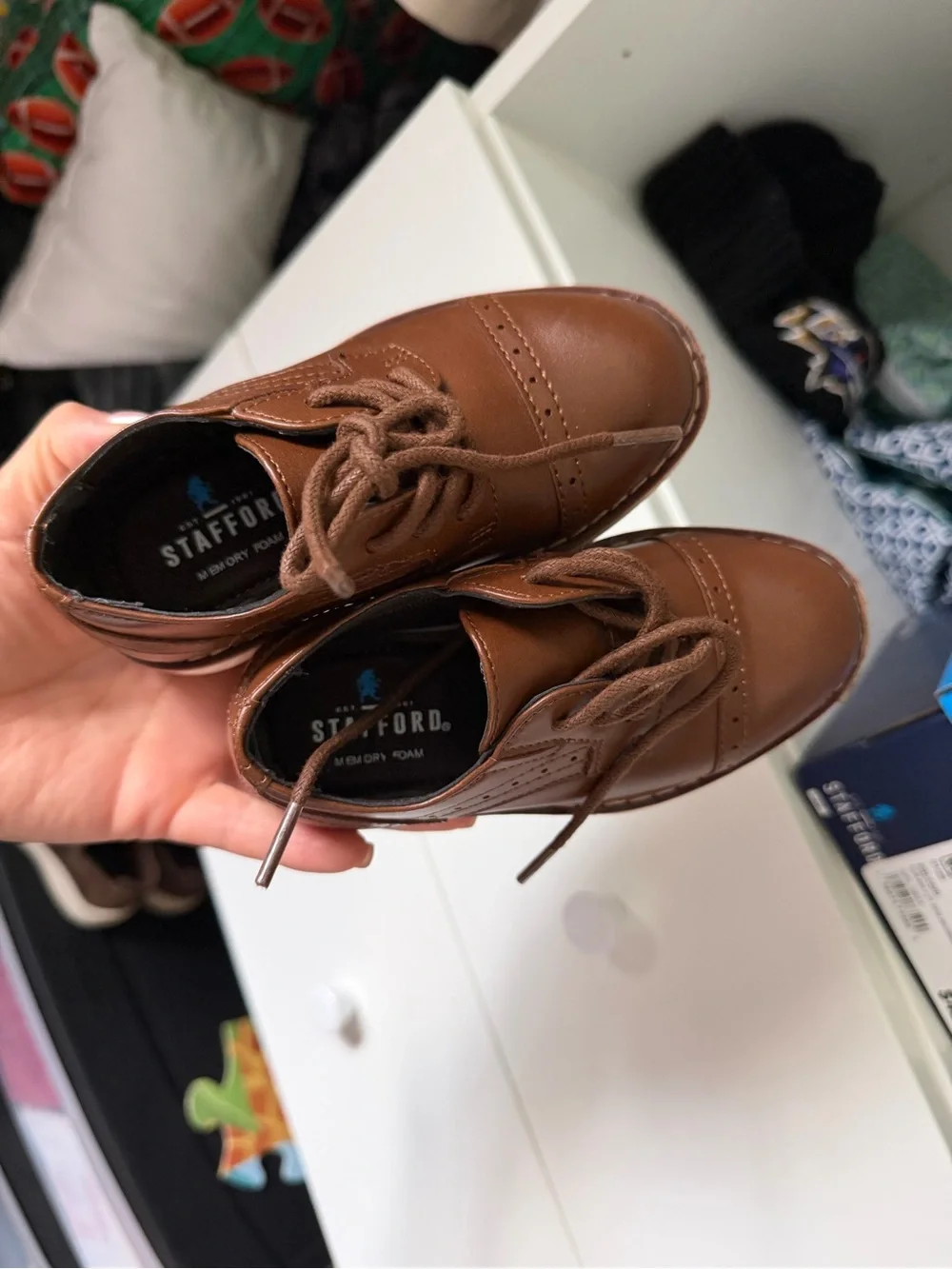 Stafford Brown Leather Derby Shoes with White Sole